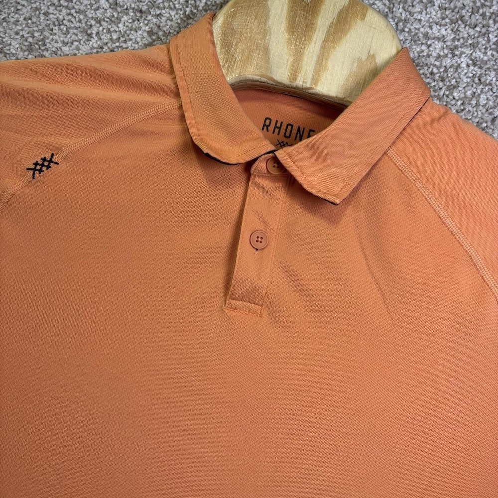 Rhone Polo‎ Shirt Mens Medium Orange Solid Performance Stretch Tagless Golf